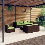 9 Piece Garden Lounge Set with Cushions Poly Rattan Brown