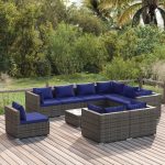 10 Piece Garden Lounge Set with Cushions Poly Rattan Grey