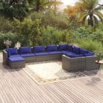 10 Piece Garden Lounge Set with Cushions Poly Rattan Grey