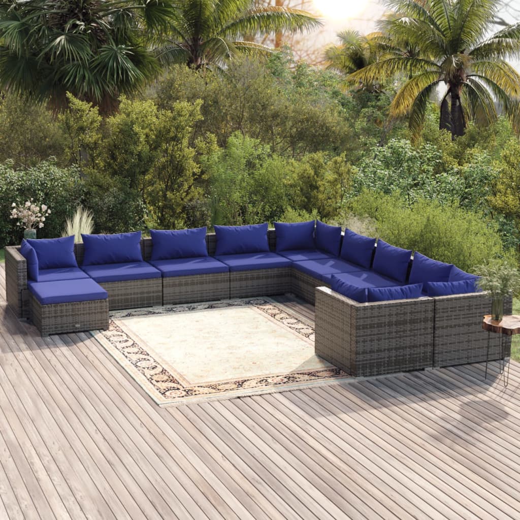 11 Piece Garden Lounge Set with Cushions Poly Rattan Grey