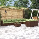 10 Piece Garden Lounge Set with Cushions Poly Rattan Brown