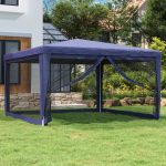 Party Tent with 4 Mesh Sidewalls Blue 4×4 m HDPE