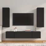 4 Piece TV Cabinet Set Black Engineered Wood