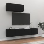 3 Piece TV Cabinet Set Black Engineered Wood