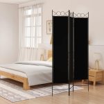 3-Panel Room Divider Black 120×200 cm Fabric