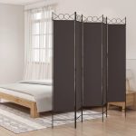 5-Panel Room Divider Brown 200×200 cm Fabric