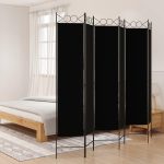 6-Panel Room Divider Black 240×200 cm Fabric