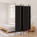 4-Panel Room Divider Black 160×220 cm Fabric