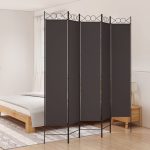 5-Panel Room Divider Brown 200×220 cm Fabric