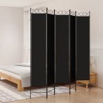 5-Panel Room Divider Black 200×220 cm Fabric