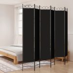 6-Panel Room Divider Black 240×220 cm Fabric