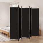 5-Panel Room Divider Black 250×200 cm Fabric