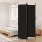 3-Panel Room Divider Black 150×220 cm Fabric