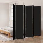 6-Panel Room Divider Black 300×220 cm Fabric