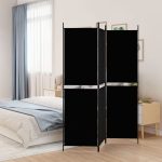 3-Panel Room Divider Black 150×180 cm Fabric