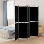 4-Panel Room Divider Black 200×180 cm Fabric