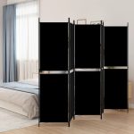 5-Panel Room Divider Black 250×180 cm Fabric