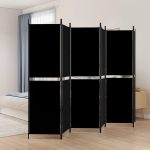 6-Panel Room Divider Black 300×180 cm Fabric