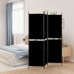 3-Panel Room Divider Black 150×200 cm Fabric