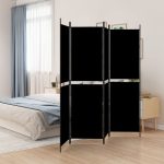 4-Panel Room Divider Black 200×200 cm Fabric