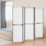 5-Panel Room Divider White 250×200 cm Fabric