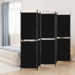 5-Panel Room Divider Black 250×200 cm Fabric