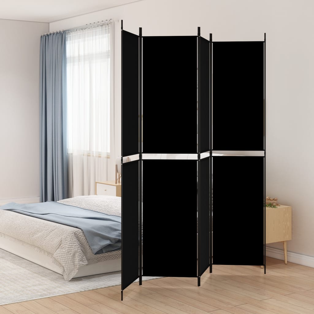 4-Panel Room Divider Black 200×220 cm Fabric