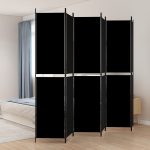 6-Panel Room Divider Black 300×220 cm Fabric