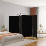 4-Panel Room Divider Black 346×180 cm Fabric