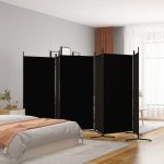 6-Panel Room Divider Black 520×180 cm Fabric