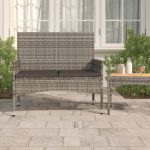 2-Seater Garden Bench with Cushions Grey Poly Rattan