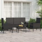 4 Piece Garden Lounge Set with Cushions Black Poly Rattan