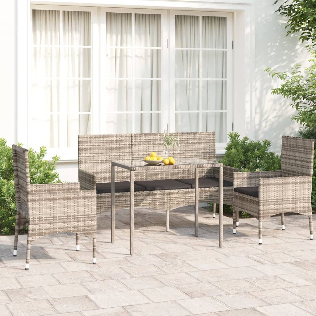 4 Piece Garden Lounge Set with Cushions Grey Poly Rattan