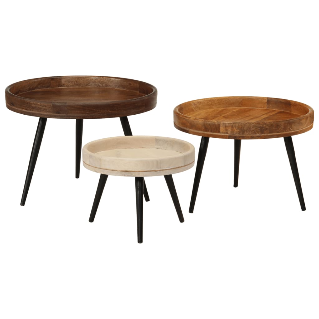 Round Coffee Tables 3 pcs Solid Wood Mango