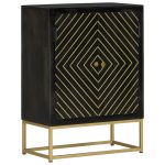 Sideboard with 2 Doors Black&Gold 55x30x75 cm Solid Wood Mango