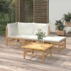 4 Piece Garden Lounge Set with Cream White Cushions Bamboo
