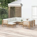 10 Piece Garden Lounge Set with Cream White Cushions Bamboo