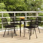 5 Piece Garden Dining Set Black Poly Rattan