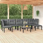 8 Piece Garden Lounge Set Black and Grey Poly Rattan